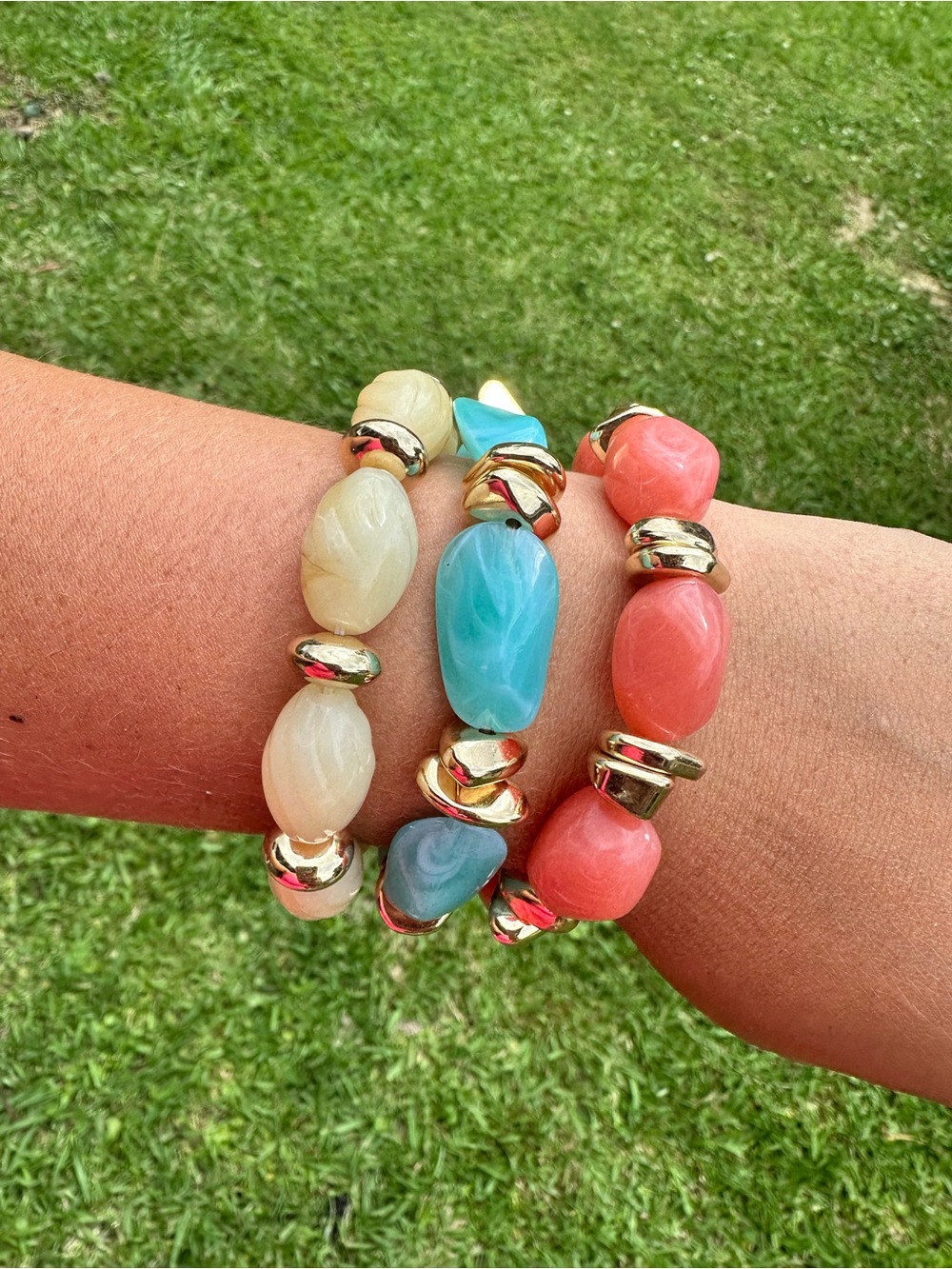 Stella Erimish Beaded Stretch Bracelets - Coral, Aqua & Cream